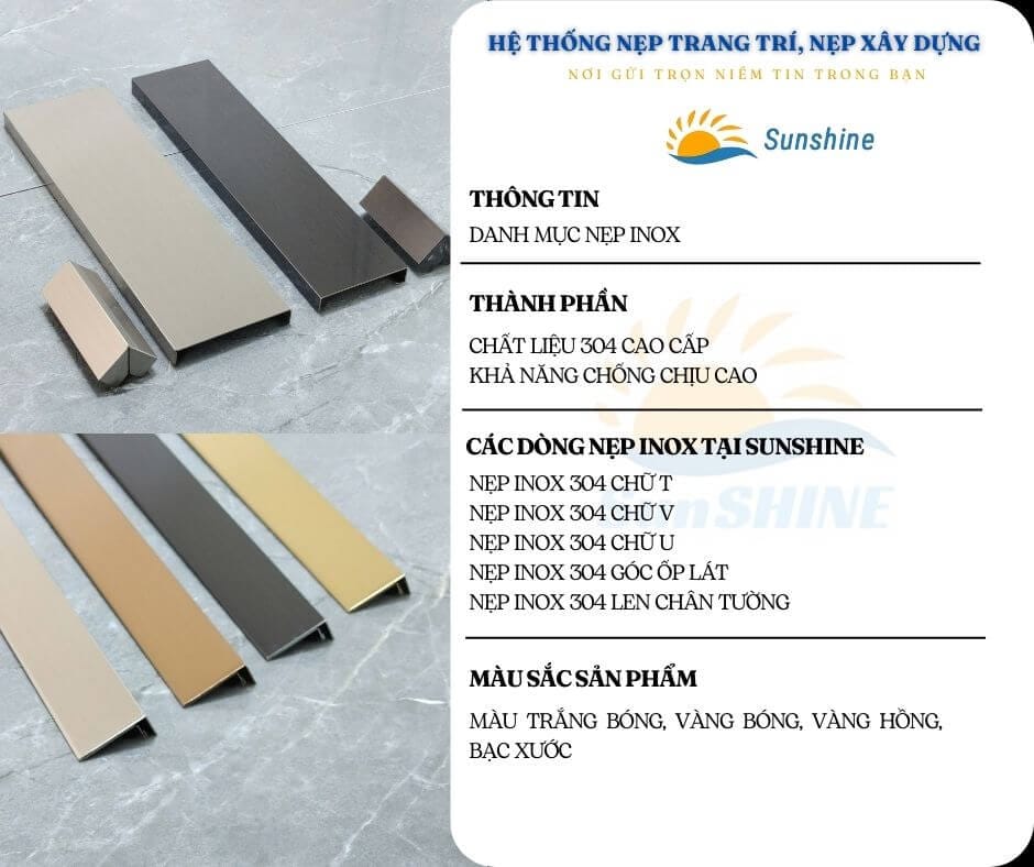 TRANG CHỦ 15 Danh mục nẹp inox sunshine