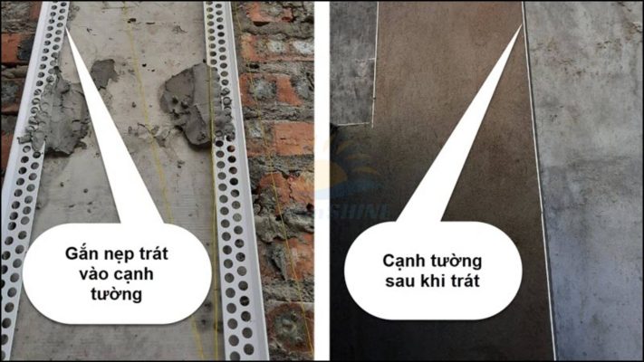 Góc tường sau khi sử dụng nẹp nhựa trát tường TG10V